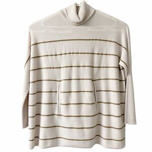 Garnet Hill Turtleneck Sweater Women Striped Wool Cashmere Size Medium Oversized